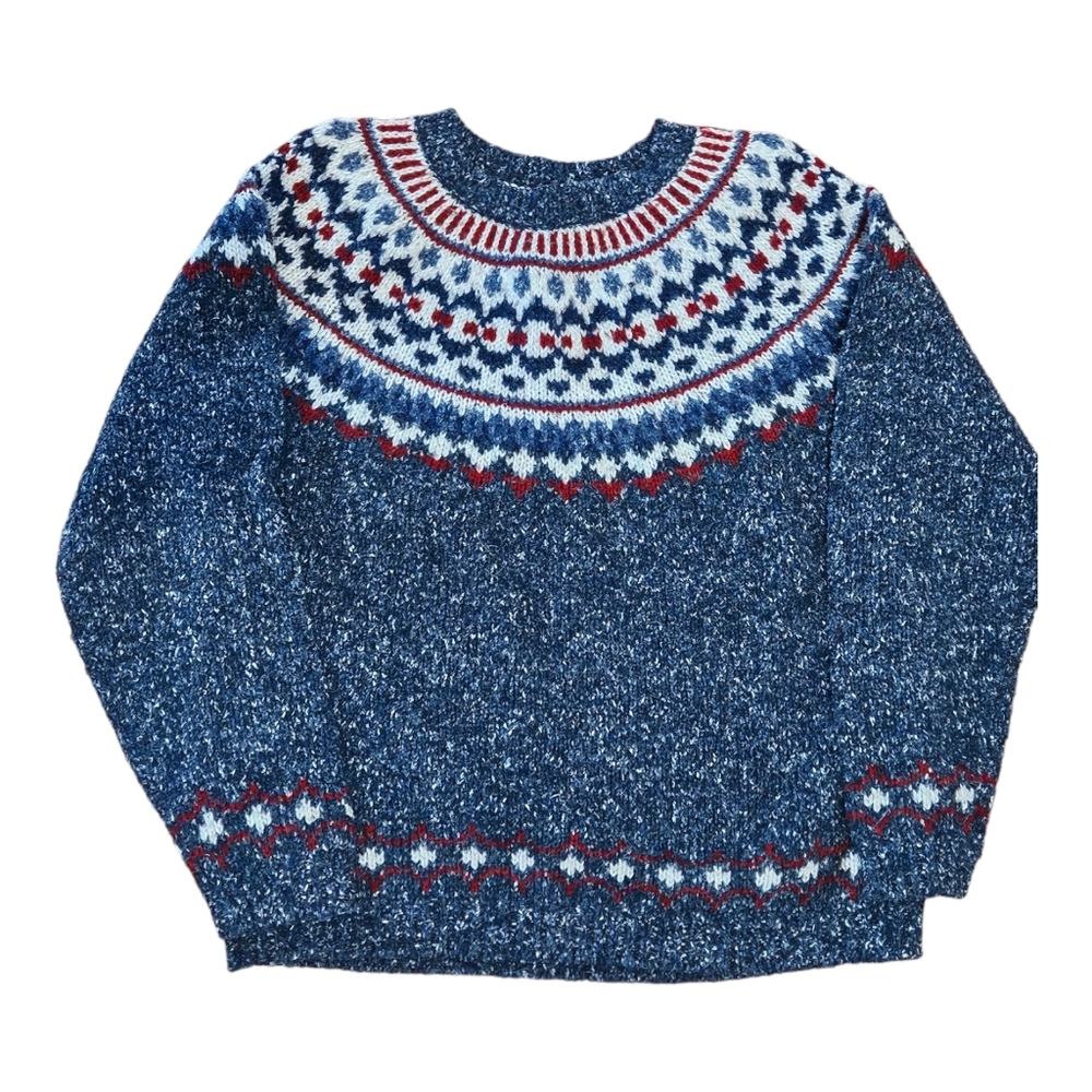 Vintage St Johns Bay Women's Sz L Medium Sweater Fair Isle Blue Wool Nordic